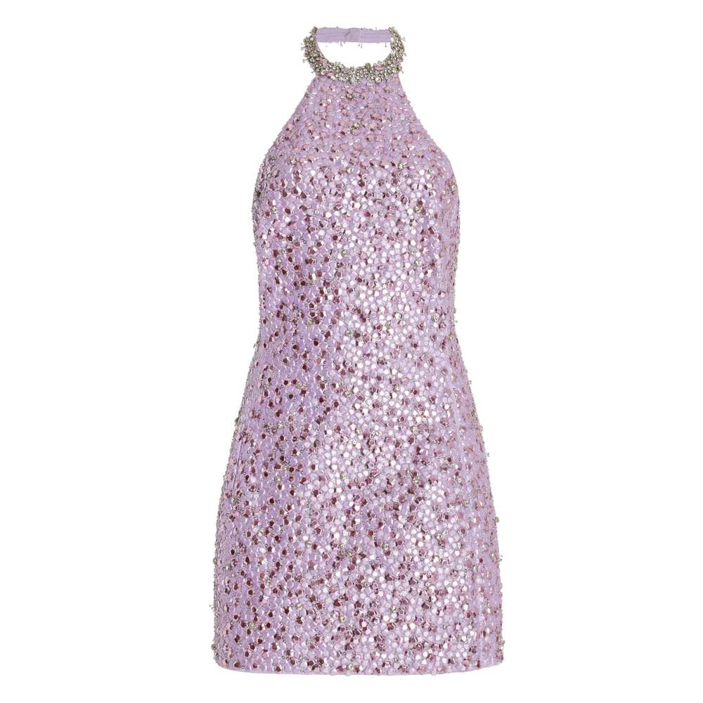 DES_PHEMMES - Purple Embroidered Stretch-Cotton Satin Mini Dress - IT 42
